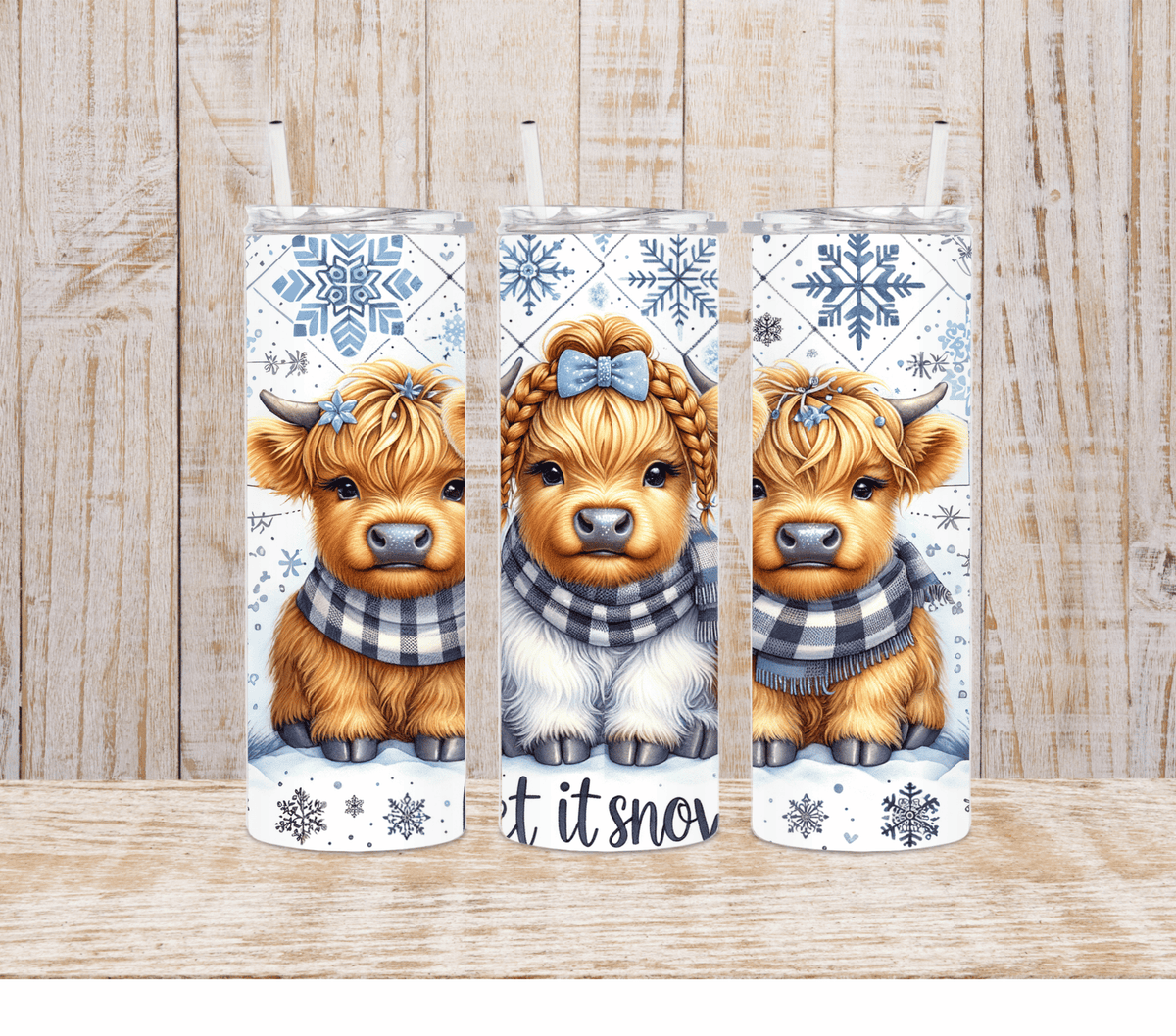 20 oz skinny its snowin highland cow tumbler