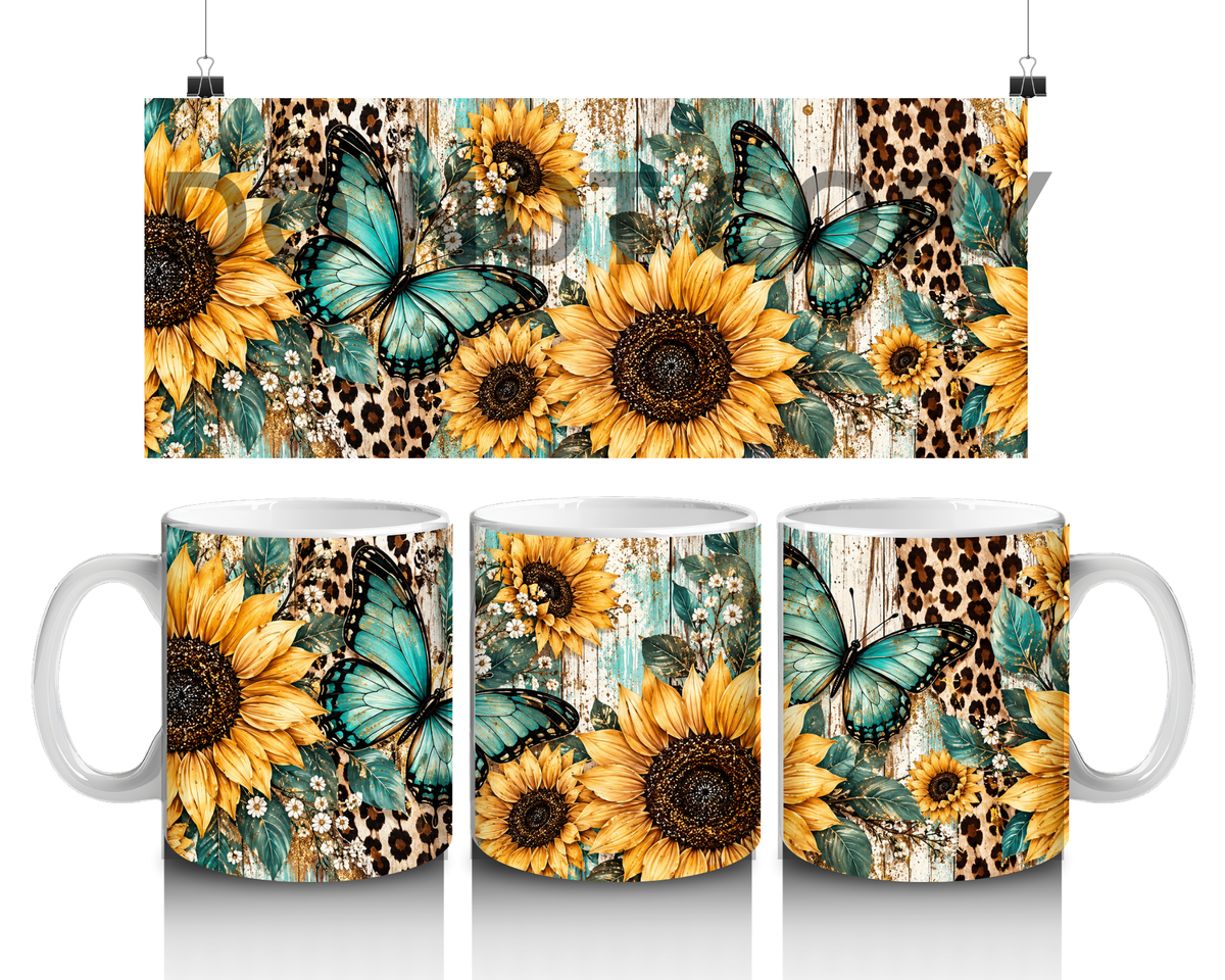 15 oz mug sunflowers and butterflies