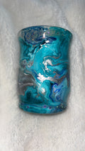 blue and sliver ink swirl candle holder